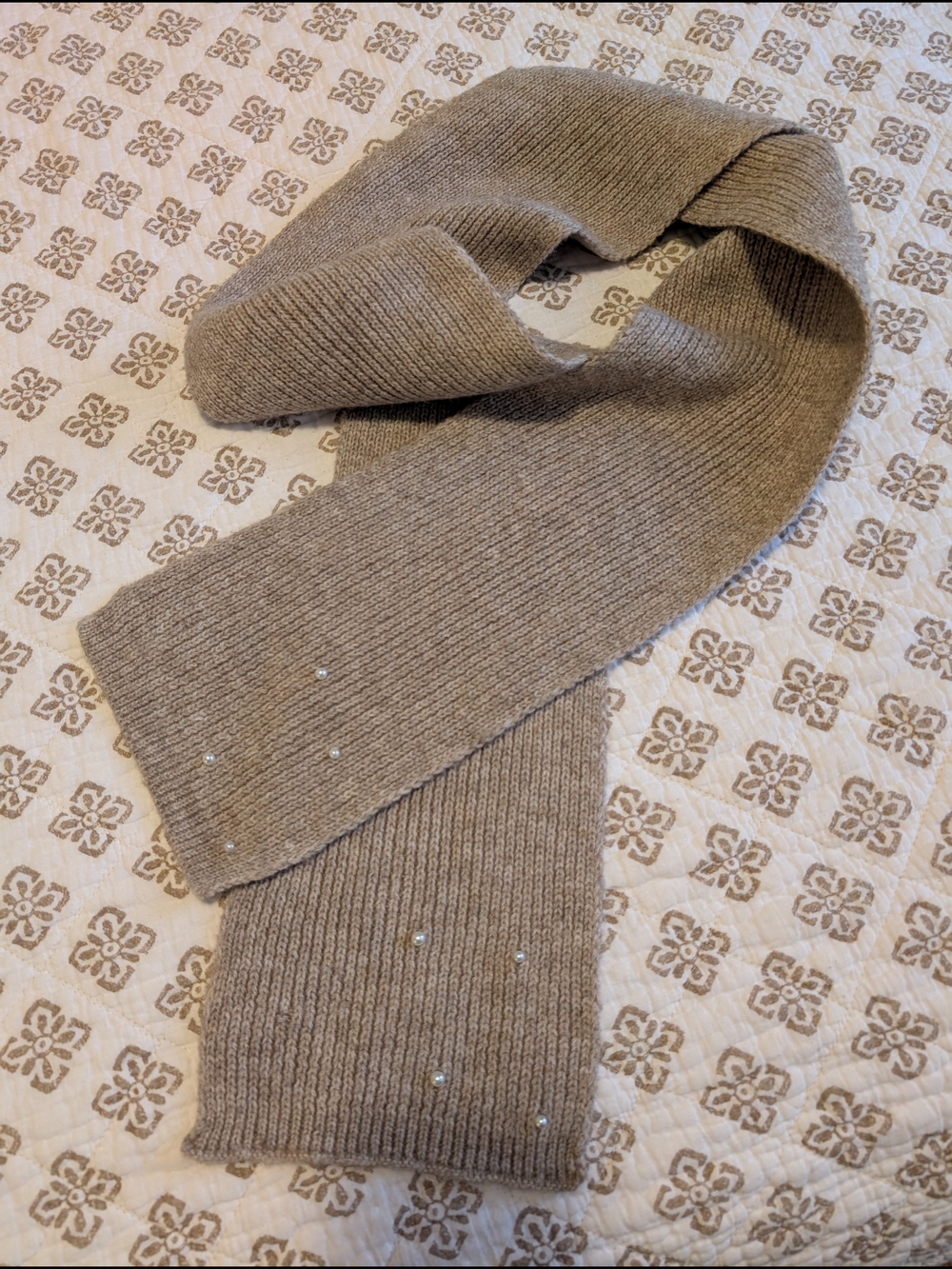 H&M Beaded Knit Scarf in Taupe